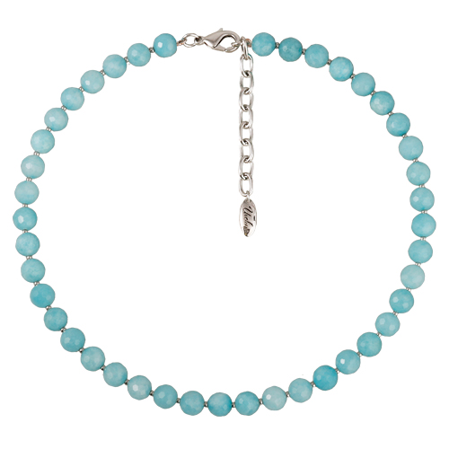 Колье Селена (агат 8мм небесный; покрытие родий) 40-45см