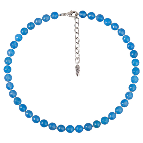 Колье Селена (агат 8мм васильковый; покрытие родий) 40-45см