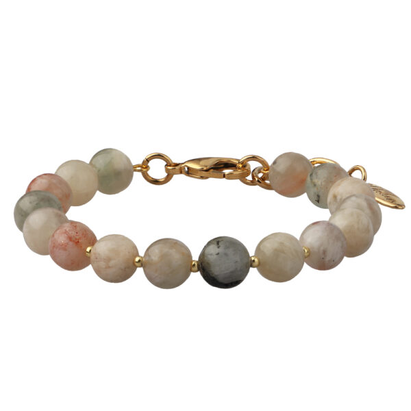 Браслет Селена (опал 8мм бежевый; покрытие золото) 17-21см