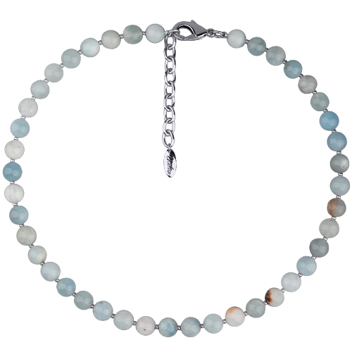 Колье Селена (опал 8мм голубой; покрытие родий) 40-45см
