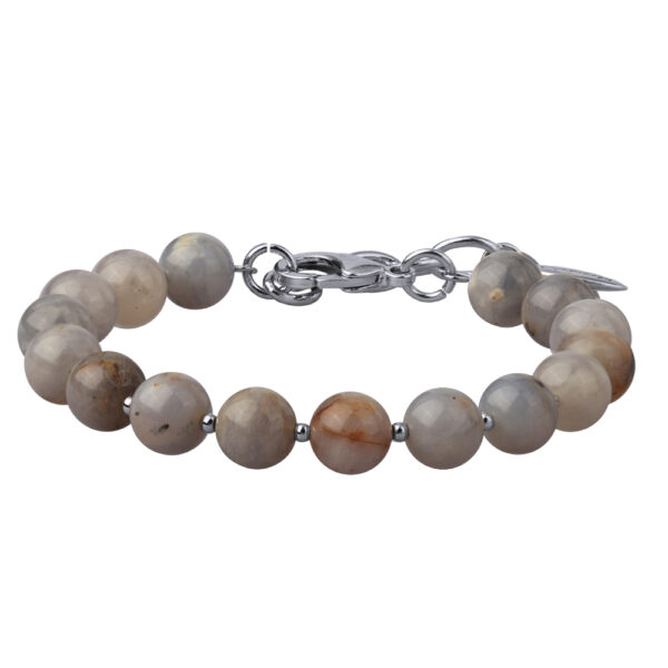 Браслет Селена (опал 8мм серо-бежевый; покрытие родий) 17-21см