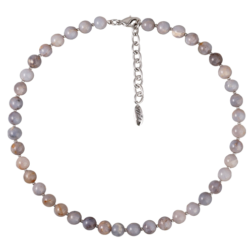 Колье Селена (опал 8мм серо-бежевый; покрытие родий) 40-45см