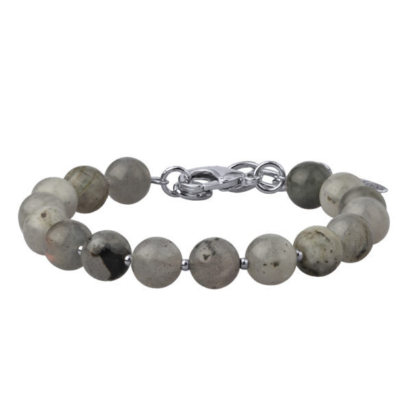 Браслет Селена (лунный опал 8мм; покрытие родий) 17-21см