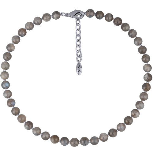 Колье Селена (лунный опал 8мм; покрытие родий) 40-45см