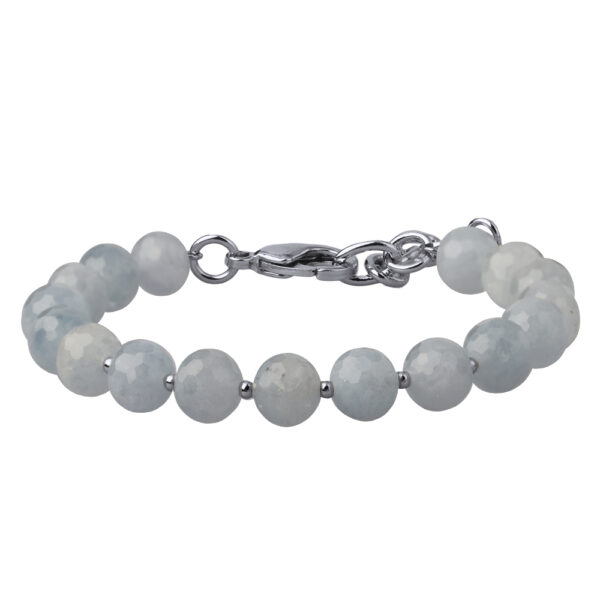 Браслет Селена (аквамарин 8мм; покрытие родий) 17-21см