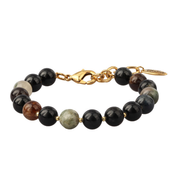 Браслет Селена (турмалин 8мм микс; покрытие золото) 17-22см