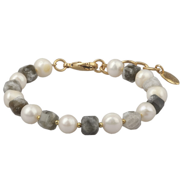 Браслет Селена (спектролит, жемчуг; покрытие золото) 17-20см