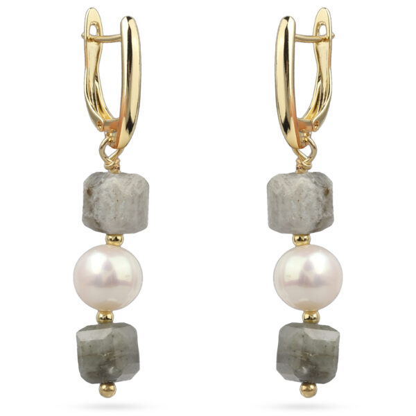 Серьги Селена (спектролит, жемчуг; покрытие золото)