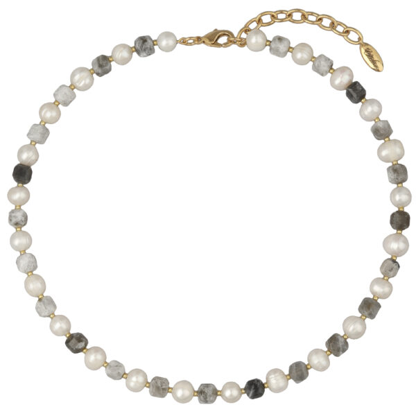 Колье Селена (спектролит, жемчуг; покрытие золото) 40-45см