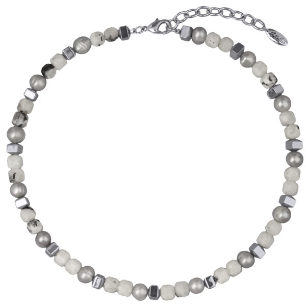 Колье Селена (лунный камень, жемчуг; покрытие родий) 40-45см