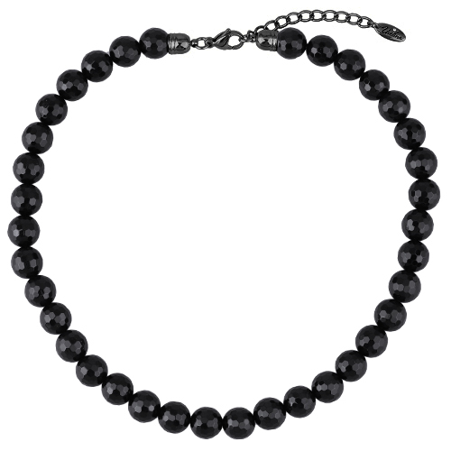 Колье Селена (агат черный 12мм; покрытие черный родий) 46-51см
