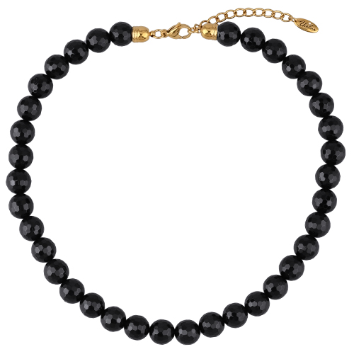 Колье Селена (агат черный 12мм; покрытие золото) 46-51см