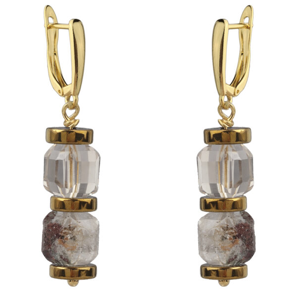 Серьги Селена (фантомный кварц 8мм; покрытие золото)