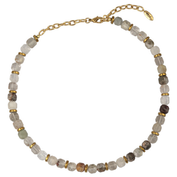 Колье Селена (фантомный кварц 8мм; покрытие золото) 39-50см