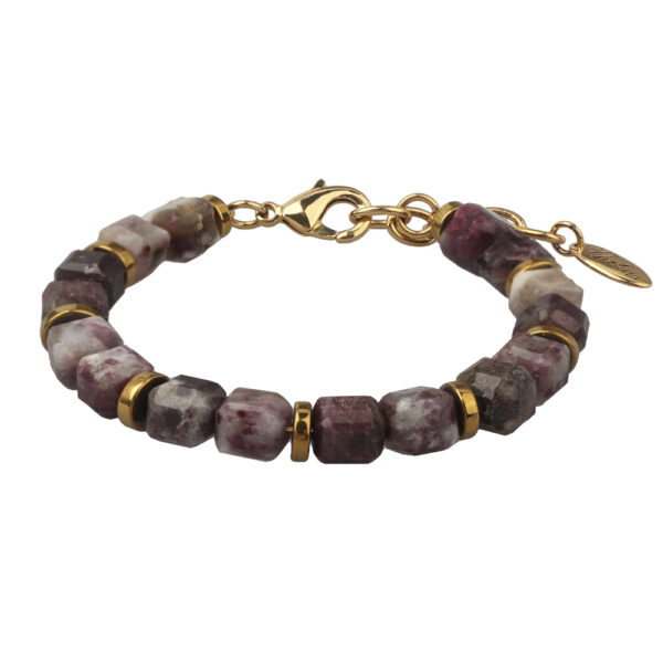 Браслет Селена (сливовый турмалин 8мм; покрытие золото) 17-21см