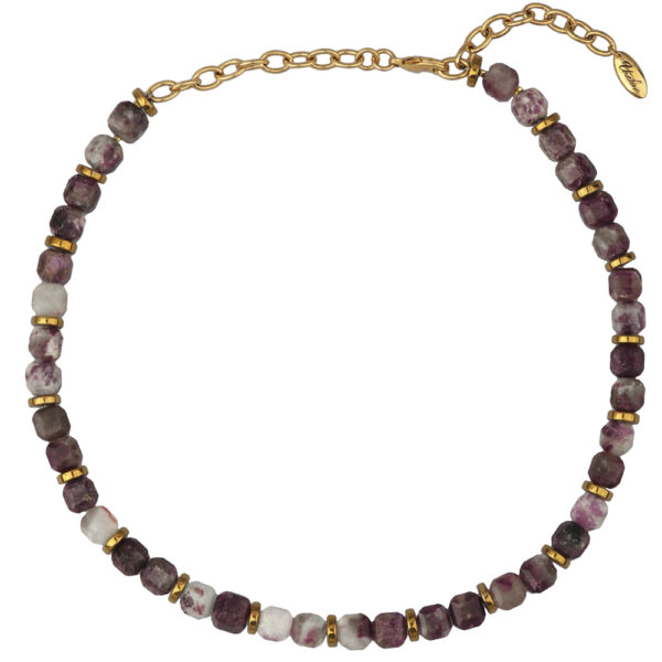 Колье Селена (сливовый турмалин 8мм; покрытие золото) 45-50см