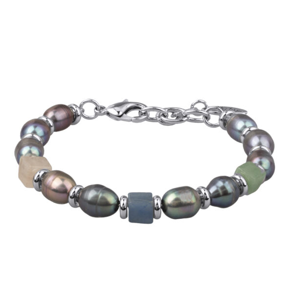 Браслет (жемчуг бензиновый 6мм, кварц; покрытие родий) 17-21см