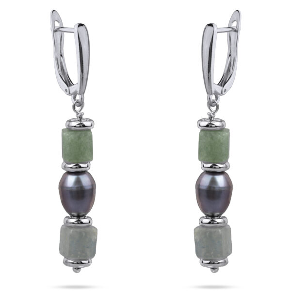 Серьги (жемчуг бензиновый 6мм, кварц; покрытие родий)