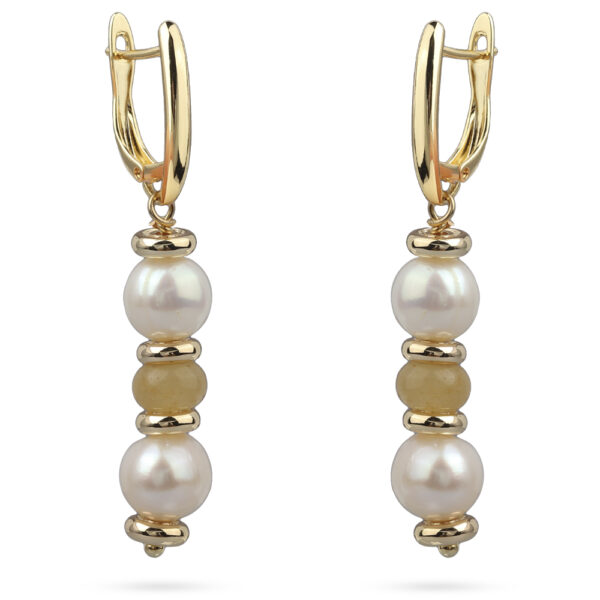 Серьги Селена (жемчуг белый 8мм, кварц; покрытие золото)