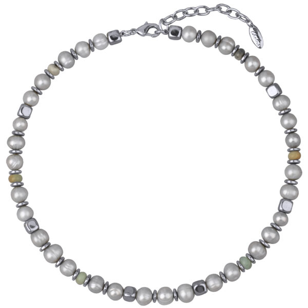 Колье Селена (жемчуг серо-голубой 8мм; покрытие родий) 40-45см