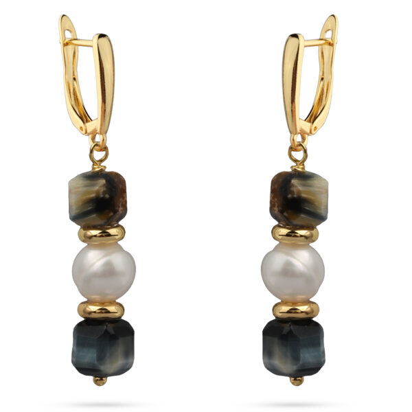 Серьги (жемчуг белый 8мм, яшма; покрытие золото)