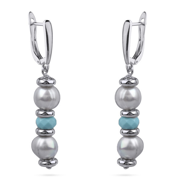 Серьги Селена (жемчуг серо-голубой 8мм, бирюза; покрытие родий)