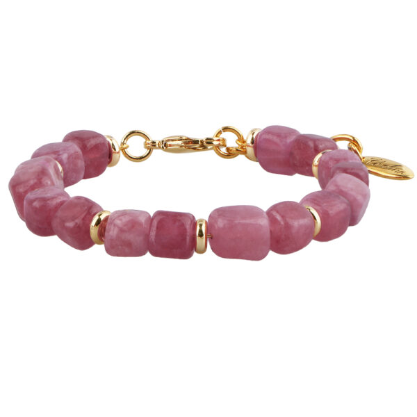 Браслет Селена (кварц розовый 7-8мм; покрытие золото) 17-21см