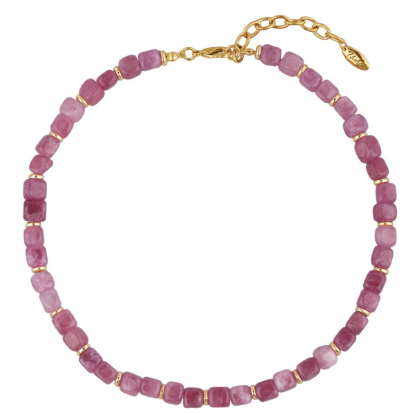 Колье Селена (кварц розовый 7-8мм; покрытие золото) 42-49см