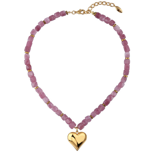 Колье Селена (кварц розовый 7-8мм; покрытие золото) 42-49см