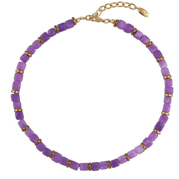 Колье Селена (кварц фиолетовый 7-8мм; покрытие золото) 42-49см