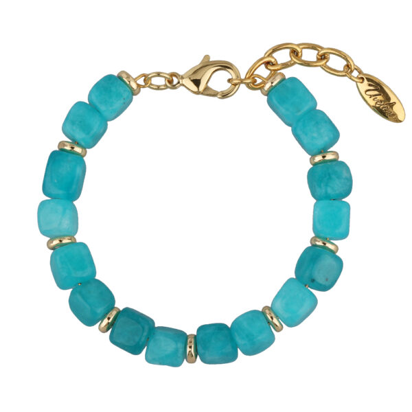 Браслет Селена (кварц лазурно-бирюзовый 7-8мм; покрытие золото) 17-21 см.