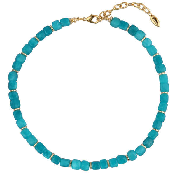 Колье Селена (кварц лазурно-бирюзовый 7-8мм; покрытие золото) 42-49см