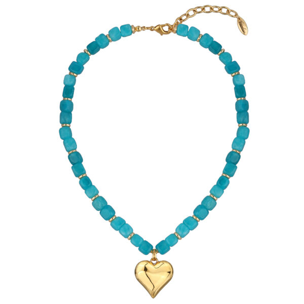 Колье Селена (кварц бирюзовый 7-8мм; покрытие золото) 42-49см