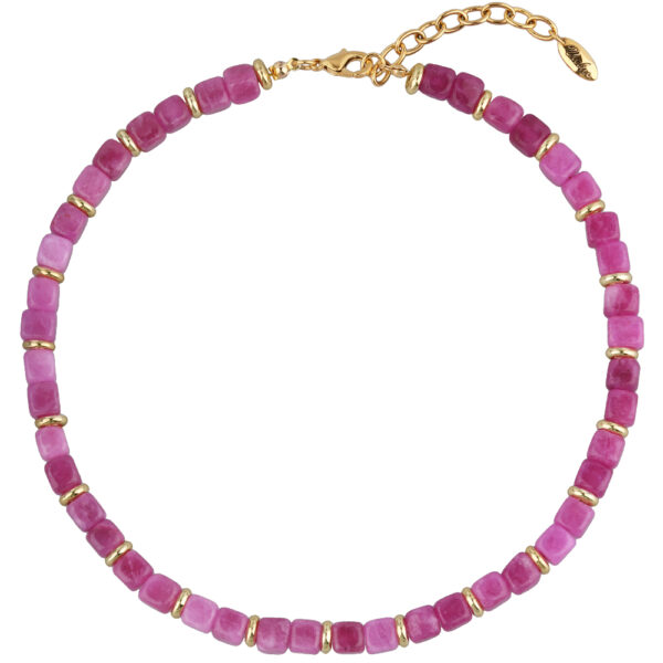 Колье Селена (кварц малиновый 7-8мм; покрытие золото) 43-48см