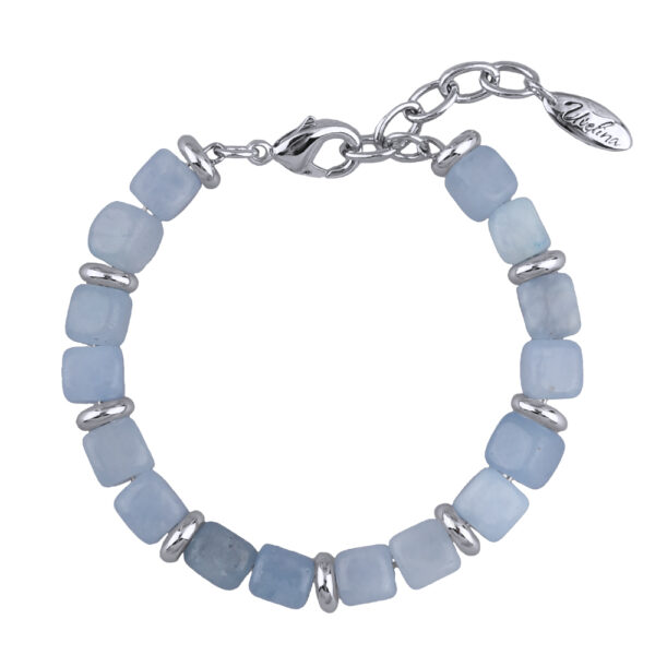 Браслет Селена (кварц аквамариновый 7-8мм; покрытие родий) 17-22см