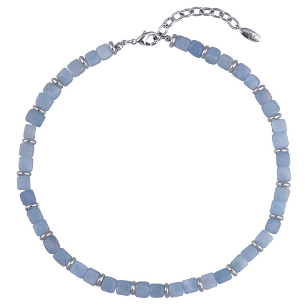 Колье Селена (кварц аквамариновый 7-8мм; покрытие родий) 42-49см