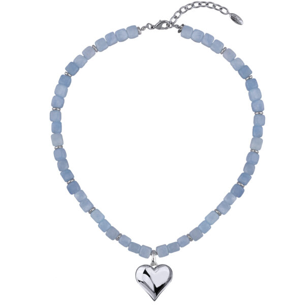 Колье Селена (кварц аквамариновый 7-8мм; покрытие родий) 45-52см