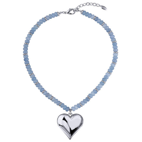 Колье Селена (кварц аквамариновый 8х4мм; покрытие родий) 45-52см