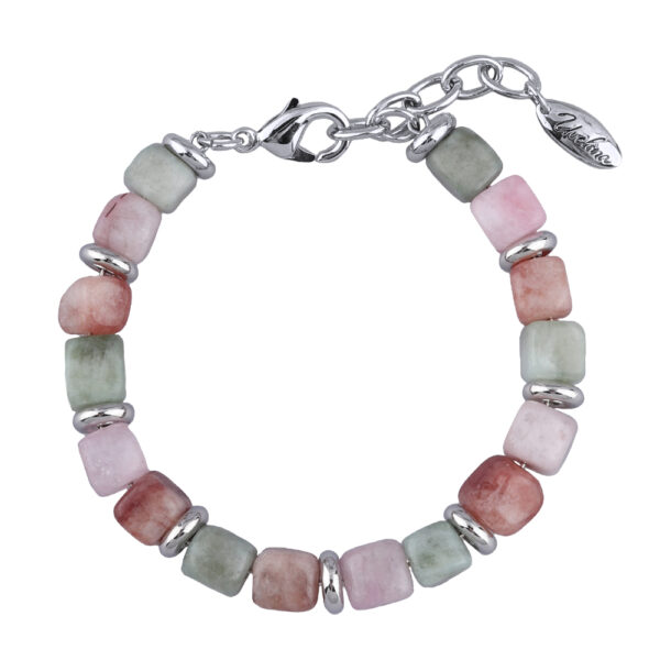 Браслет Селена (кварц осенний микс 7-8мм; покрытие родий) 17-22см