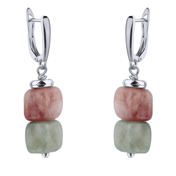 Серьги Селена (кварц осенний микс 7-8мм; покрытие родий)