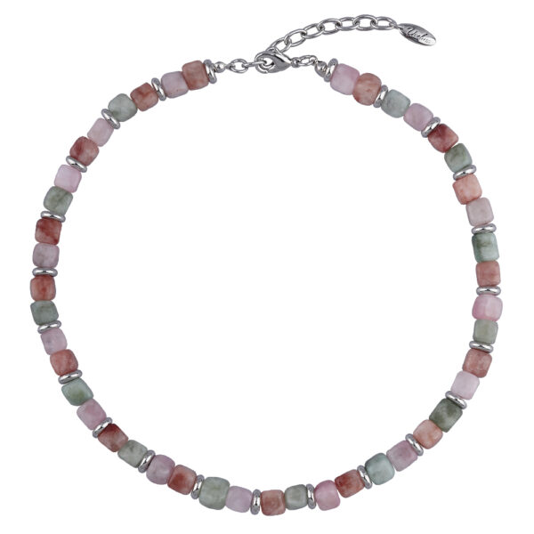 Колье Селена (кварц осенний микс 7-8мм; покрытие родий) 42-49см