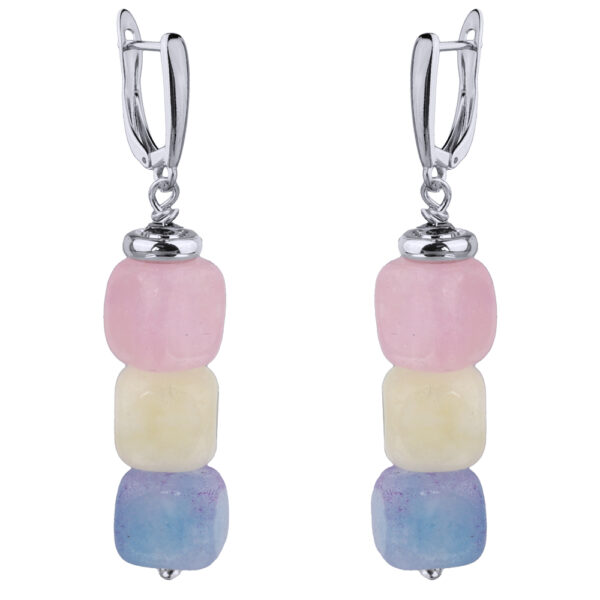 Серьги Селена (кварц карамельный микс 7-8 мм; покрытие родий)