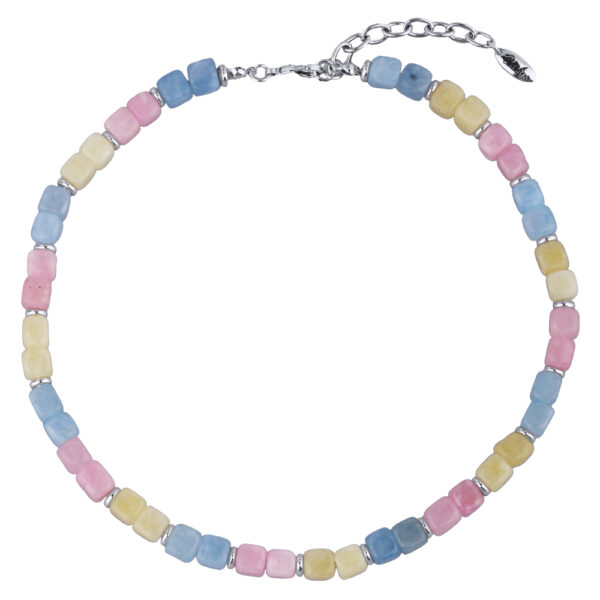 Колье Селена (кварц карамельный микс 7-8мм; покрытие родий) 42-49см