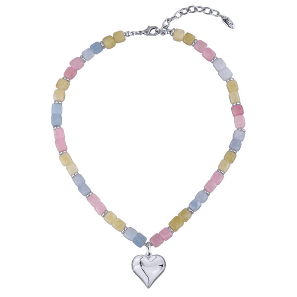 Колье Селена (кварц карамельный микс 7-8мм; покрытие родий) 42-49см