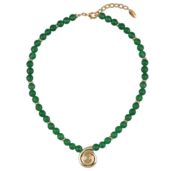 Колье Селена (агат зеленый; покрытие золото) 45-53см