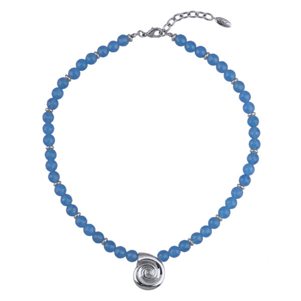 Колье Селена (агат васильковый; покрытие родий) 45-52см