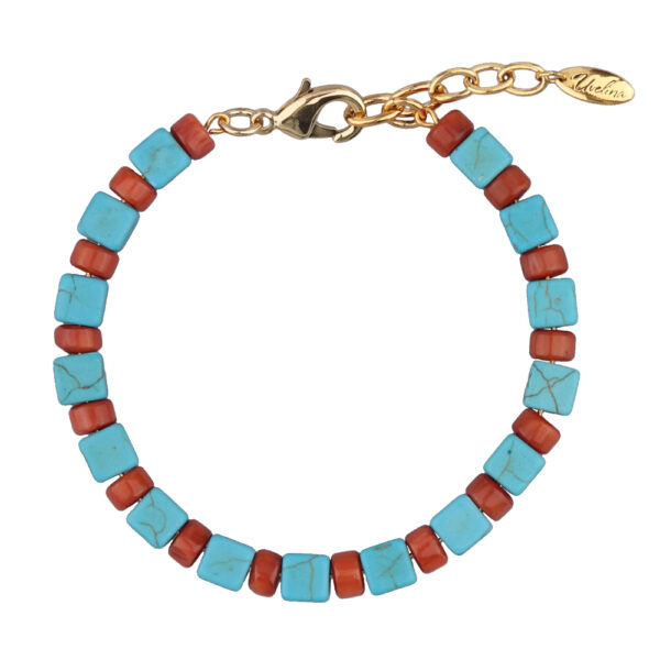 Браслет Селена (бирюза 6мм, коралл 3мм; покрытие золото) 18-21см