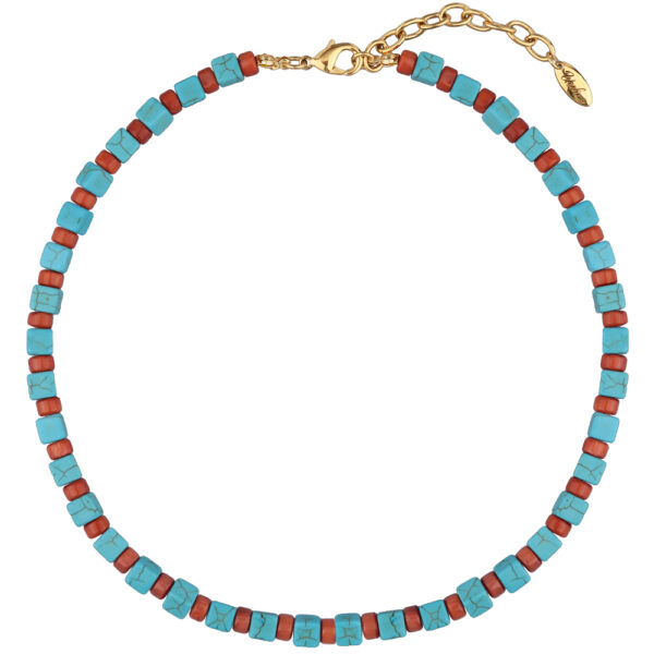 Колье Селена (бирюза 6мм, коралл 3мм; покрытие золото) 42-46см