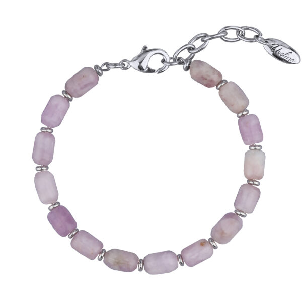 Браслет Селена (кунцит 8мм; покрытие родий) 19-22см