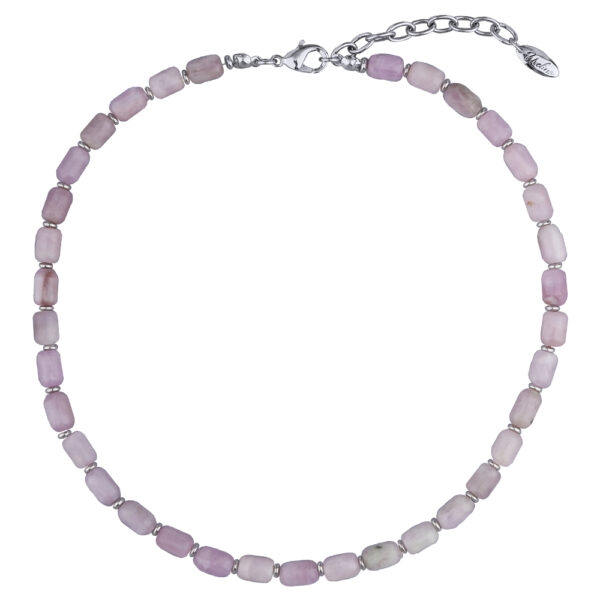 Колье Селена (кунцит 8мм; покрытие родий) 42-47см